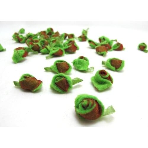 15 Pieces Green Acrylic Felt Rolled Flower Buds|With Leaf Loop|Glued|Floral Applique|Rosette Flowers|Rose Buds|Flower Decor