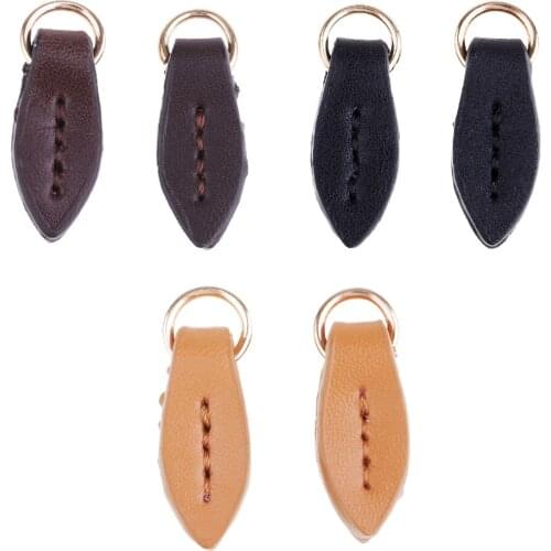2Pcs DIY Tree Leaf Shape Leather Zipper Tags Fixer Pull Replacement for Wallet Purse Bag Repair Sewing Crafts Fasteners