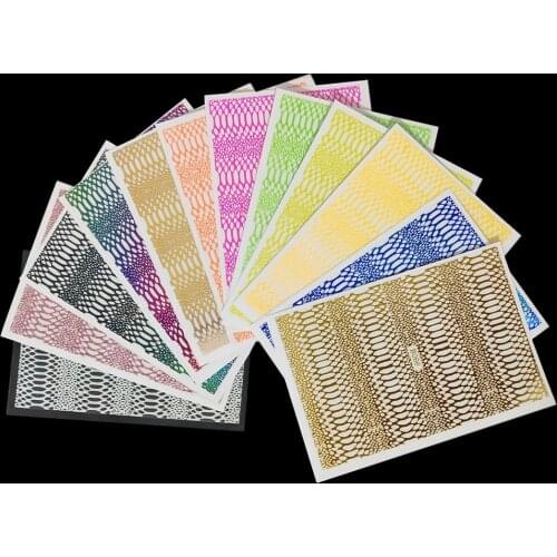 4Pc Colorful Laser Holographic Snake Grid Pattern Nail Sticker Set Self Adhesive DIY Manicure Hollow Crocodile Print Nail Decals