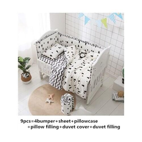 6/9PCS Pine wave Kit Crib Bedding Baby Products For Newborn cercado bebe Cute Girls Bedding Sets whole set 120*60/120*70cm