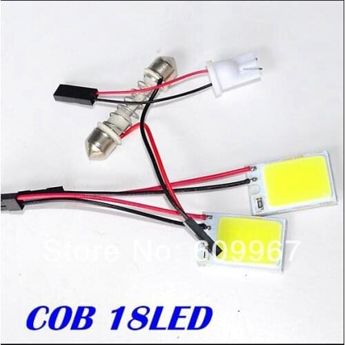Free Shipping 50pcs/lot car led panel 18led COB LED Car Panel light Interior Room led Dome readling Bulb Lamp with 2 Adapters