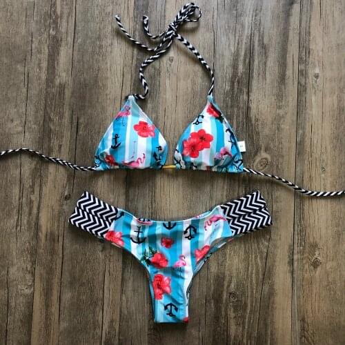 Bikini 2020 Sexy Halter Swimsuit New Lace-up Beach Wear Women Thong Micro Brazilian Bikini Print Swimwear String Mini Swimsuit