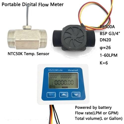 Digital Flow Meter FS300A US211M Lite 1-60L/min 5V Flow Effect Water Sensor With Temperature Sensor Isentrol Zhongjiang Sea