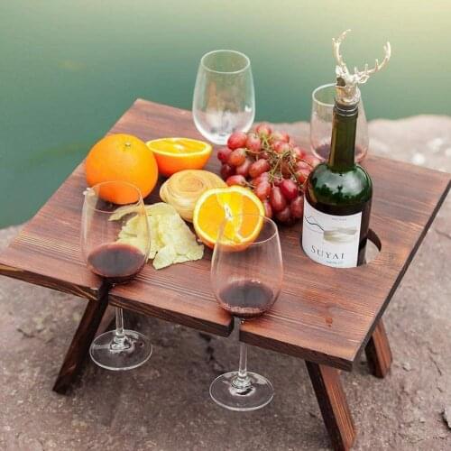 Wooden Outdoor Folding Picnic Table Portable Holder Foldable Desk Wine Glass Rack Collapsible Table For Garden Party Table Wine