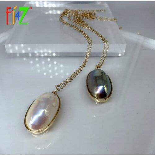 F.J4Z New Classic Big Pearl Pendant Necklace for Women Fashion Oval Simulated Pearl Long Sweater Chains Baroque Female Dropship