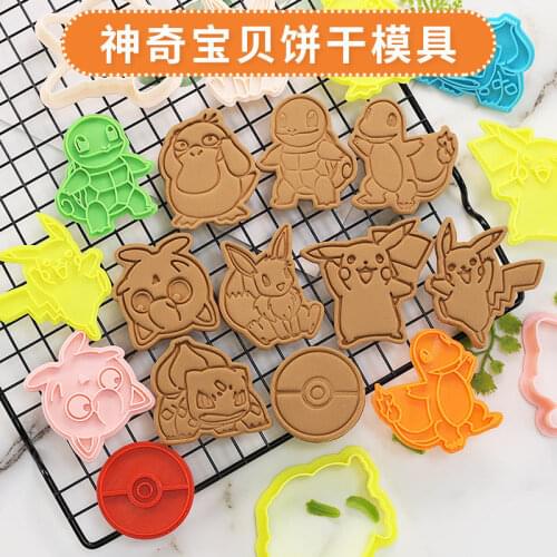 Pokemon Cookie Cutters Mold 3d Cartoon Baking die Pikachu Biscuit Mold Plastic Pressing Fun Cookie Mould Baking Christmas Gifts
