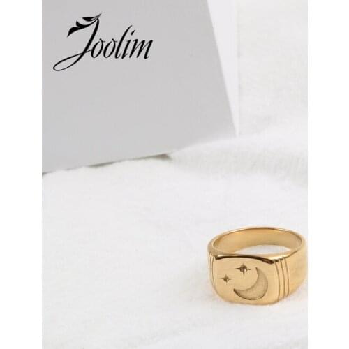 Joolim High End 18K Gold PVD Symple Star Moon Rings for Women Stainless Steel Jewelry Wholesale