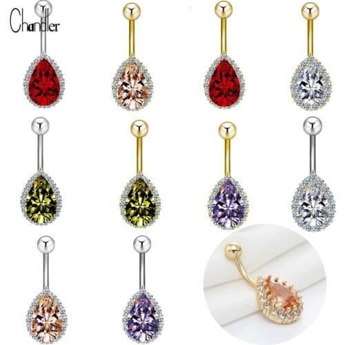 Cahndler Water drop Belly Button Ring Piercing Surgical Steel Ringen Bar Body Jewelry Single Crystal Rhinestone Ombligo Nombril