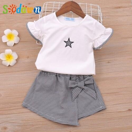 Sodawn Kids Clothes Set Summer Clothes For Kids Girl Brand New Star T-Shirt +Waistband Pant Skirt Set Girls Clothes