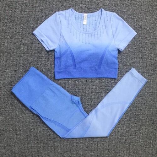 2 Pieces Ombre Yoga Set Sports Gym Clothing Crop Top+Seamless Sport Leggings Workout Sports Suit Fitness Sportswear Active Wear