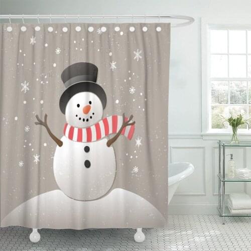 Red Abstract Christmas with Snowman and Snowflakes New Year Beauty Bathroom Curtain Waterproof Polyester Fabric 72 x 72 Inches