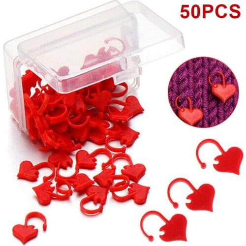 50pcs Plastic Heart Shaped Knitting Locking Stitch Markers Needle Arts Craft Knitting Crochet Sewing Bucket Clip Hook Tool