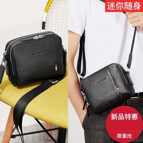 Bostanten Real Cow Genuine Leather Men Messenger Bag Brand Casual Small Mens Cross-body Bags Business Double Zipper Bags Male