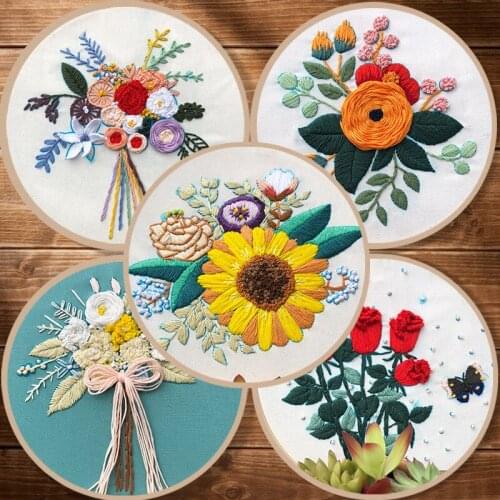 3D Flowers Embroidery kit DIY Materials Package Handmade Cross Stitch Supplies European Embroidered Accessories Decor With Hoop