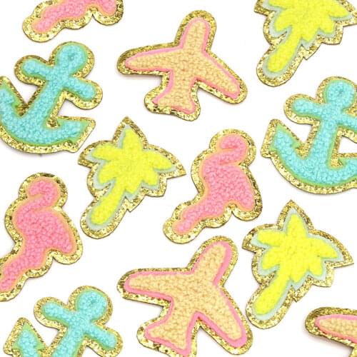 Chenille Embroidery Patches Airplane Bird Tree Towels Bling Sequins Iron On Patch For Clothing Thermo Stickers Sew Crafts 1Pcs