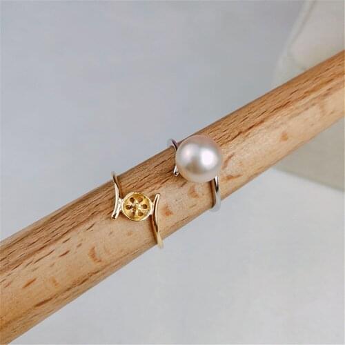 Real Silver S925 Plated Ring Empty Care DIY Accessories Pearl Ring Adjustable Set Semi-finished Products Woman Ring Wholesale