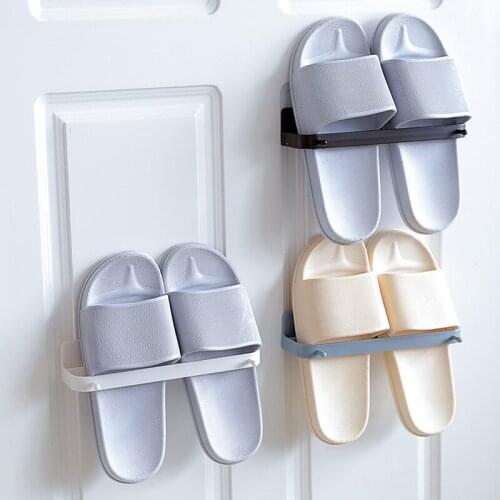 Plastic Wall-Mounted Slippers Shoes Rack Hanging Door Sticky No Punching Home Slippers Shelf High Heels Sports Shoes Storage Box