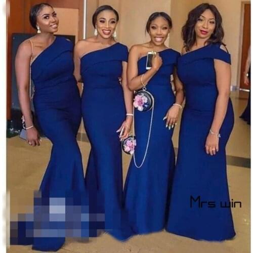 Mrs win Bridesmaid Dresses Deep Blue Mermaid Vestido Madrinha Elegant Plus Size Long Wedding Party Dress For Girls HR062