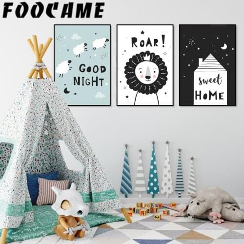 FOOCAME Lion Sheep Nordic Posters and Prints Cartoon Baby Nursery Wall Art Canvas Painting Kids Room Decoration Pictures Bedroom