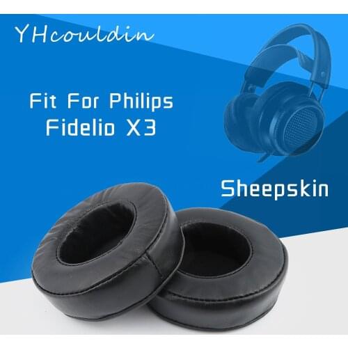 Earpads For Philips Fidelio X3 Headphone Sheepskin Pads Accessaries Replacement Ear Cushions Wrinkled Leather Material