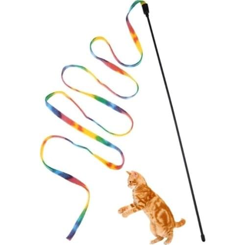 Rainbow Ribbon Cat Toy Pet Cat Toys Cute Funny Rod Wand Plastic Toy for Cats Rod Interactive Toys for Cats Pet Cat Supplies