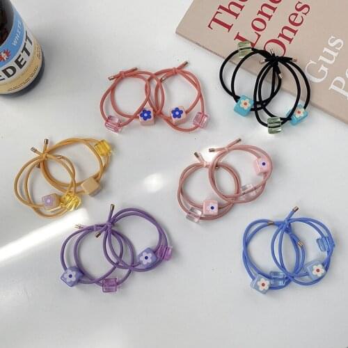 2 Pcs/Set Children Cute Acrylic Cube Flower Elastic Hair Bands Girls Colorful Scrunchies Rubber Bands Kids Hair Accessories