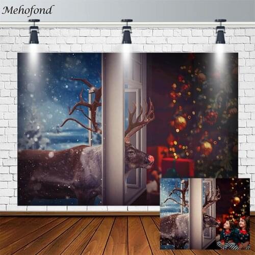 Christmas Backdrops For Photography Winter Tree XMAS Elk Gift Bokeh Snow Children Photo Background Studio Photophone Decor Props