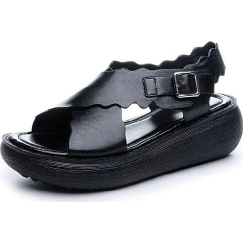 2020 New Summer Open Toe Genuine Leather Sandals Comfort Casual Beach Sandals Thick Bottom Non-slip Wedge Sandals Women Sandals