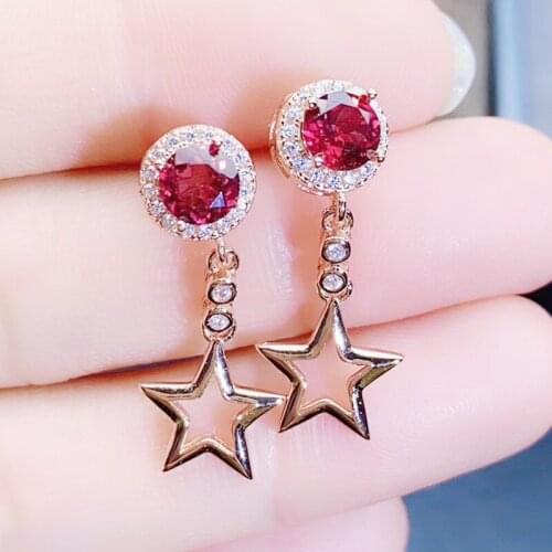 Natural real red garnet star drop earring 1ct*2pcs gemstone Per jewelry 925 sterling silver Fine jewelry J21537