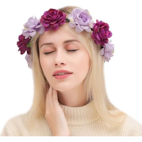 Silk Fresh Bride Headdress Garland Woman Flower Hairband Beach Photos Travel Wreath Fake Flower Rose Wreath