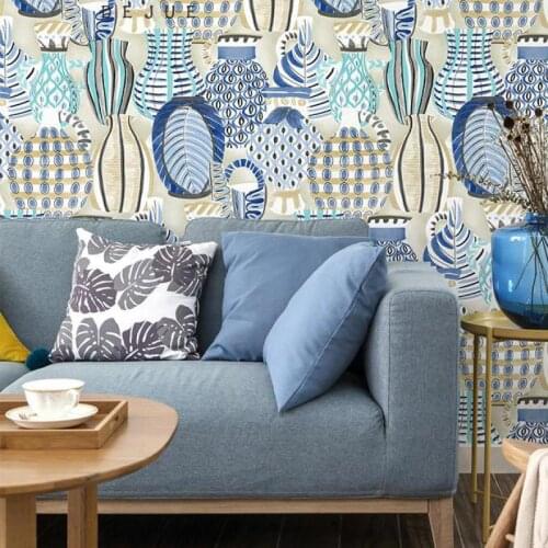 Nordic Europe hand-painted vase leaf art non-woven wallpaper living room bedroom background wall home decoration printing