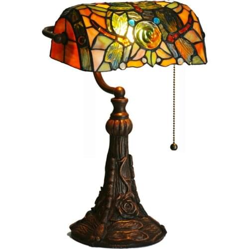 Tiffany Retro Table Lamp Study Decoration Office Dragonfly Rose Bank Lamp Bedroom Bedside Lamp e27