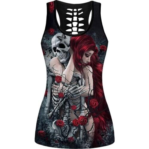 [You're My Secret] 3D Halloween Skull Prinnting Shirt Summer Hollow Out Sexy Tank Tops Plus Size 4XL Tee Shirt Goth Y2K Clothes