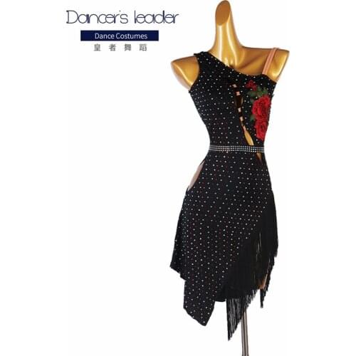 High-end Custom Latin Dancers Irregular Hem Dance Costume Adult Girl Diamond Tassel Tango Salsa Stage Professional Costume