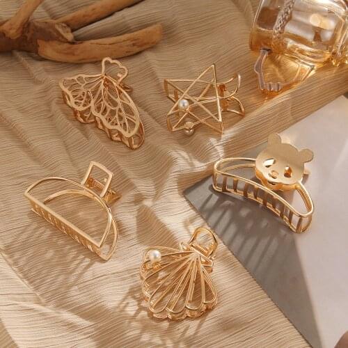IFMIA Women Star Butterfly Gold Hair Claws Clip Alloy Metal Geometry Shell Hair Crab Accessories Pearl Hairpin Barrette Headwear