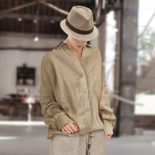 Womens literature and art clothing linen top in spring 2021 casual loose long sleeve cotton linen medium 2021050