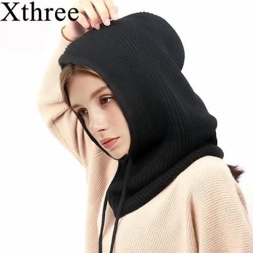 Xthree Cashmere Winter Womens Hat and Scarf Knitted Skullies Beanies Hats For Women Men Cap Solid Bonnet Mask Brand Hat