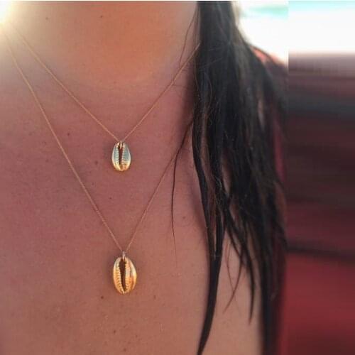 Gold Color 2021 Summer Hot selling Jewelry Promotion 3D Shape Sea Shell Pendant Women Necklace