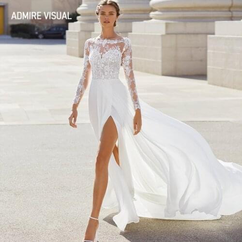 Newest Wedding Dress A-Line Full Sleeves Open-Back Split Marry With For Party Plus Size Bride Gown Vestidos De Novia