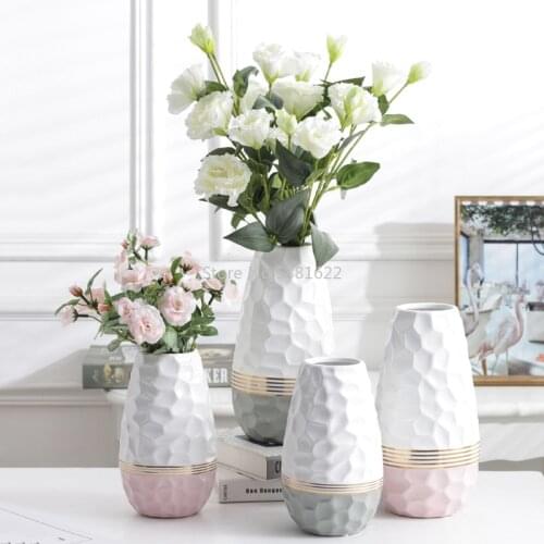 1pc Ripple Design Flower Vase Ceramic Gold Plated Vase Water Planting Container Home Decorative Centerpiece Wedding Gift
