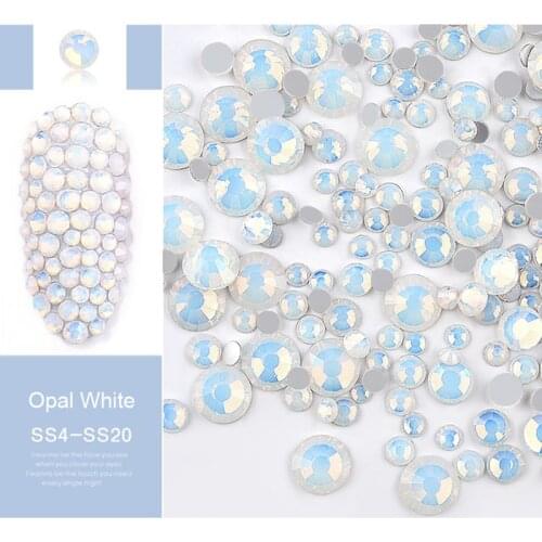 1 Pack Multi-size Flat Back Gems Glass Nail Art Rhinestones Clear AB/Opal/Flame 3D Glitters Crystal Stones DIY Charm Decorations