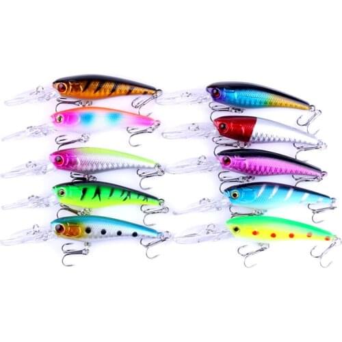 10pcs Fishing Lures Wobbler 8g Saltwater Hard Bait 3D Eyes Plastic Swimbait Trolling Lure artificial Fish bait china hook #8