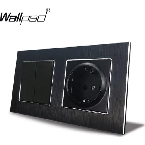 2 Gang Switch and EU Socket Wallpad 110V-240V AC Metal Aluminum Frame 16A 2 Gang Switch EU Wall Power Outlets with Claws Mount