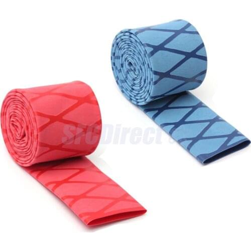 2Pcs 1m Non Slip Heat Shrink Tubing Textured Grip Fishing Rod Tape Racket Handle Wrap Sleeving, Red + Blue