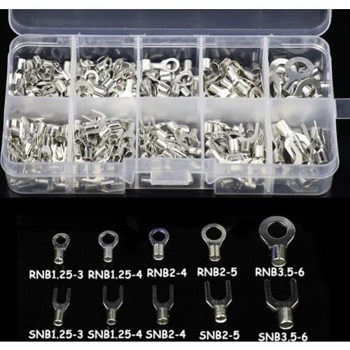 320PCS Non-Insulated Ring Fork U-type Brass Terminals Assortment Kit Cable Wire Connector Crimp Spade Connector