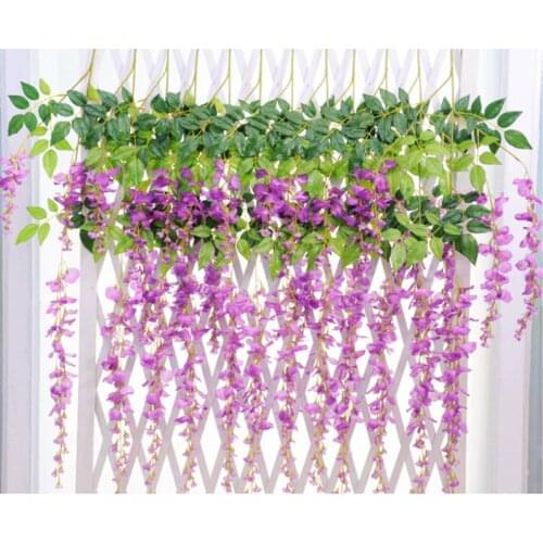 White Artificial Silk Wisteria Garlands Simulation Fake Flower Plant Vine Home Garden Decor Wedding Party Decoration Rattan Free