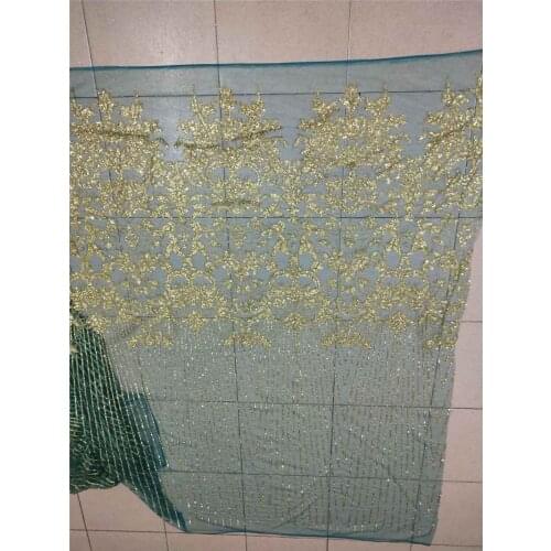 All glitter green color mesh gold glitter material for evening dress 5 yards special JRB-5.0604 glued glitter lace fabric