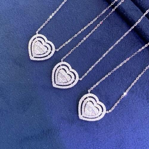 LUOWEND 18K Solid White Gold Pendant Necklace 2021 New Fashion Charm Real Natural Diamond Women Trendy Engagement Heart Shape