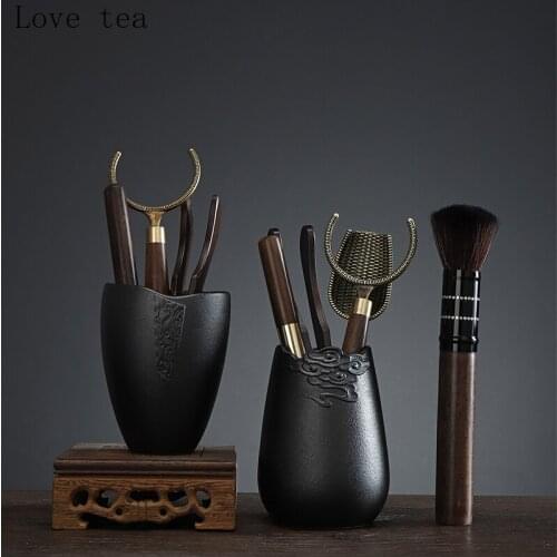 7-piece tea set Chinese Kung Fu solid wood ceramic retro style natural tea spoon exquisite spoon portable sandalwood supplies