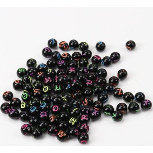 Mix Black English Alphabet/Letter Round Shape Acrylic Spacer Beads For Decoration Jewelry Making DIY Accessories 8mm 50pcs